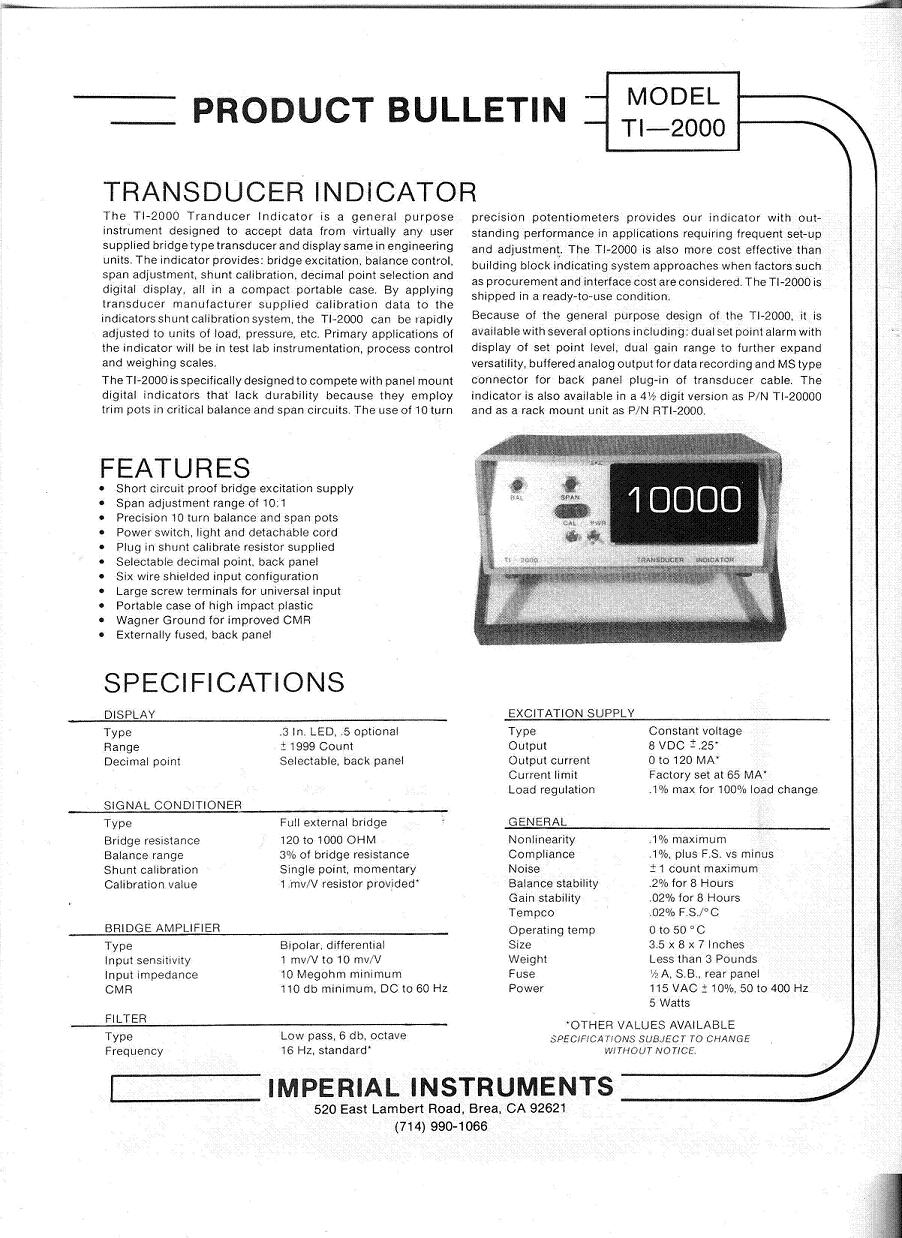 TI-2000 Strain Gage Signal Conditioner