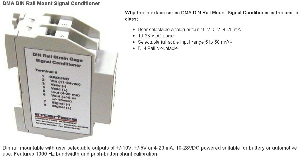 Interface DMA DIN Rail Mounted Signal
                    Conditioner Load Strain Torque